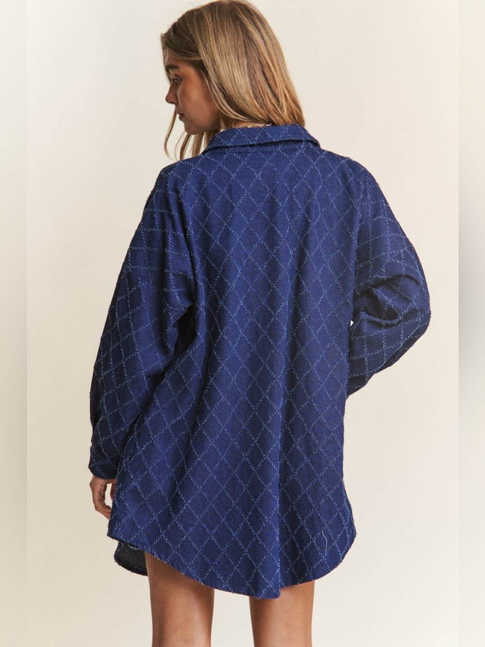 J.NNA Rhombus Stitched Button Up Denim Shacket - Picture 2 of 5